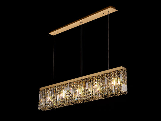 Ziva 102x9cm Linear Pendant Chandelier, 5 Light E14, Gold/Crystal