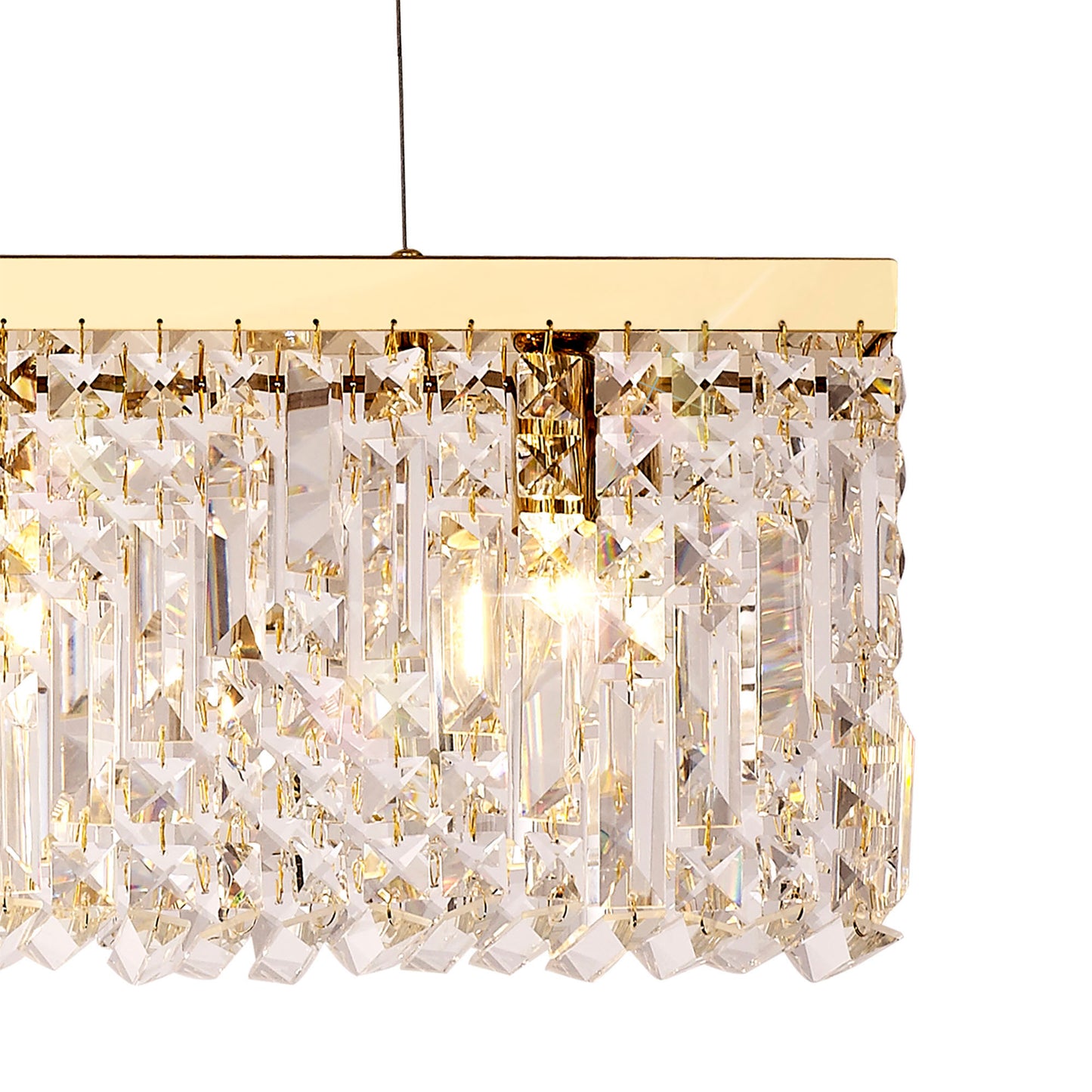 Ziva 102x9cm Linear Pendant Chandelier, 5 Light E14, Gold/Crystal