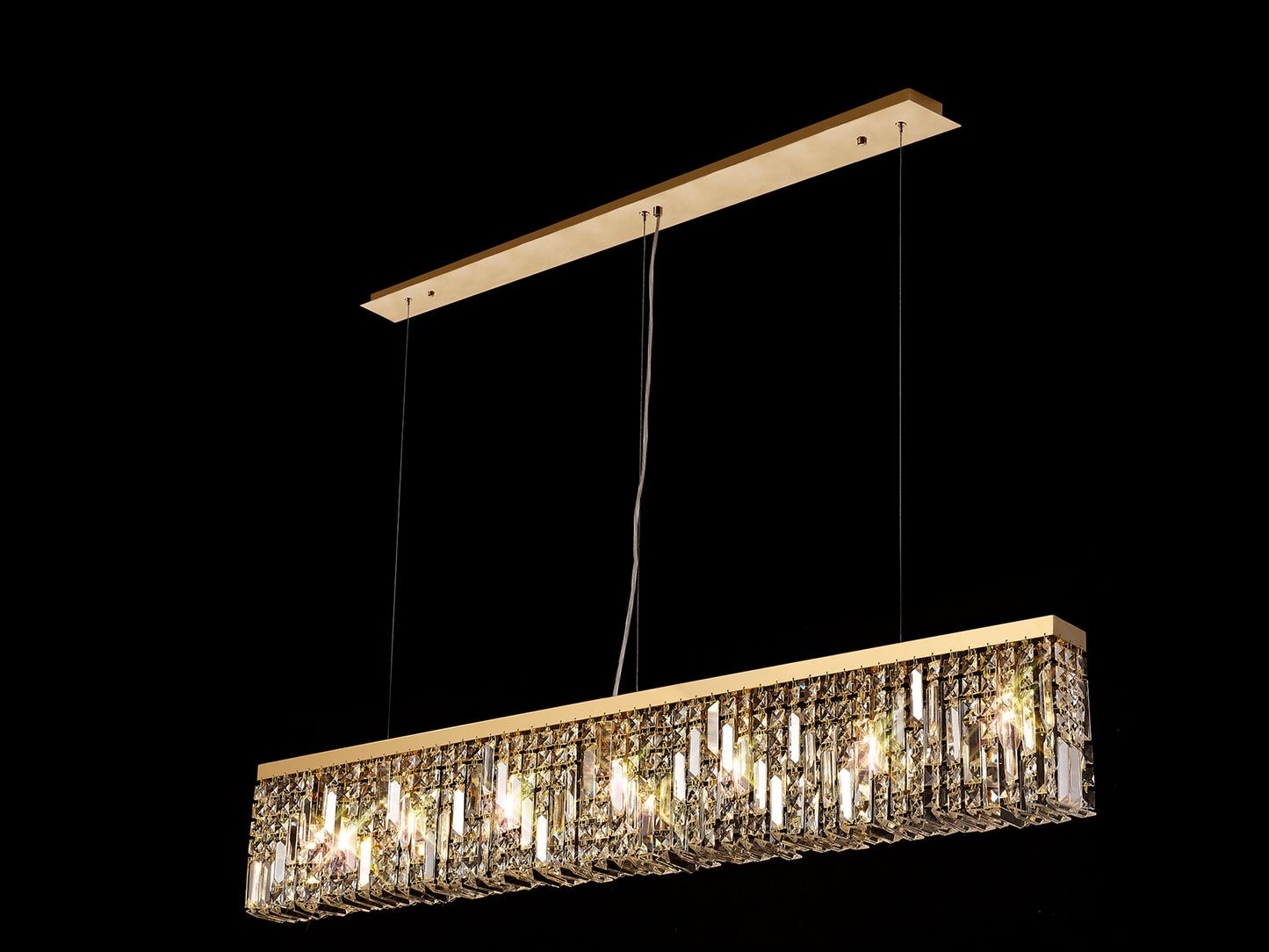 Ziva 138x9cm Linear Pendant Chandelier, 7 Light E14, Gold/Crystal