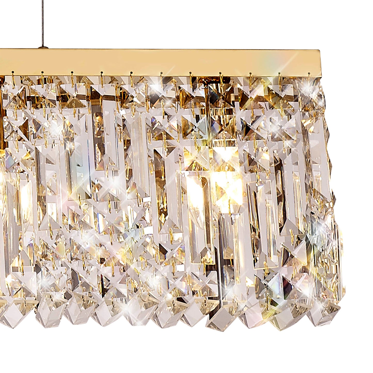 Ziva 138x9cm Linear Pendant Chandelier, 7 Light E14, Gold/Crystal