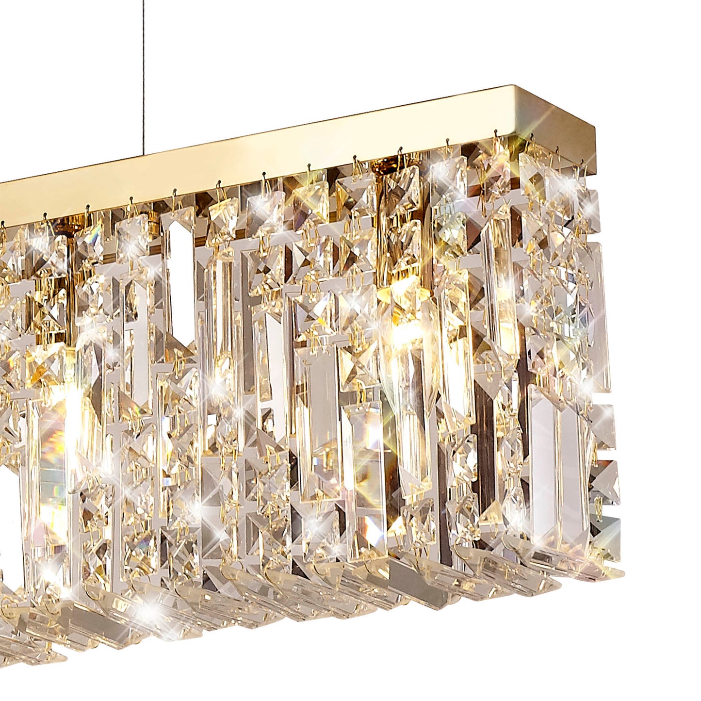 Ziva 138x9cm Linear Pendant Chandelier, 7 Light E14, Gold/Crystal