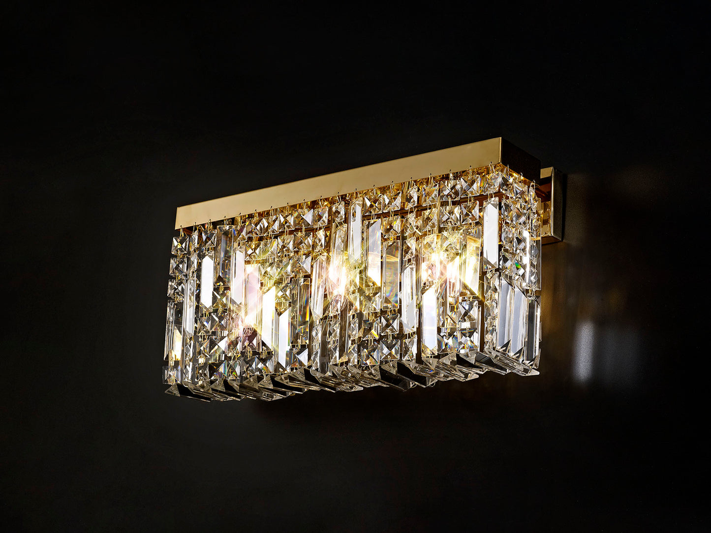 Ziva 50x24cm Rectangular Large Wall Lamp, 3 Light E14, Gold/Crystal