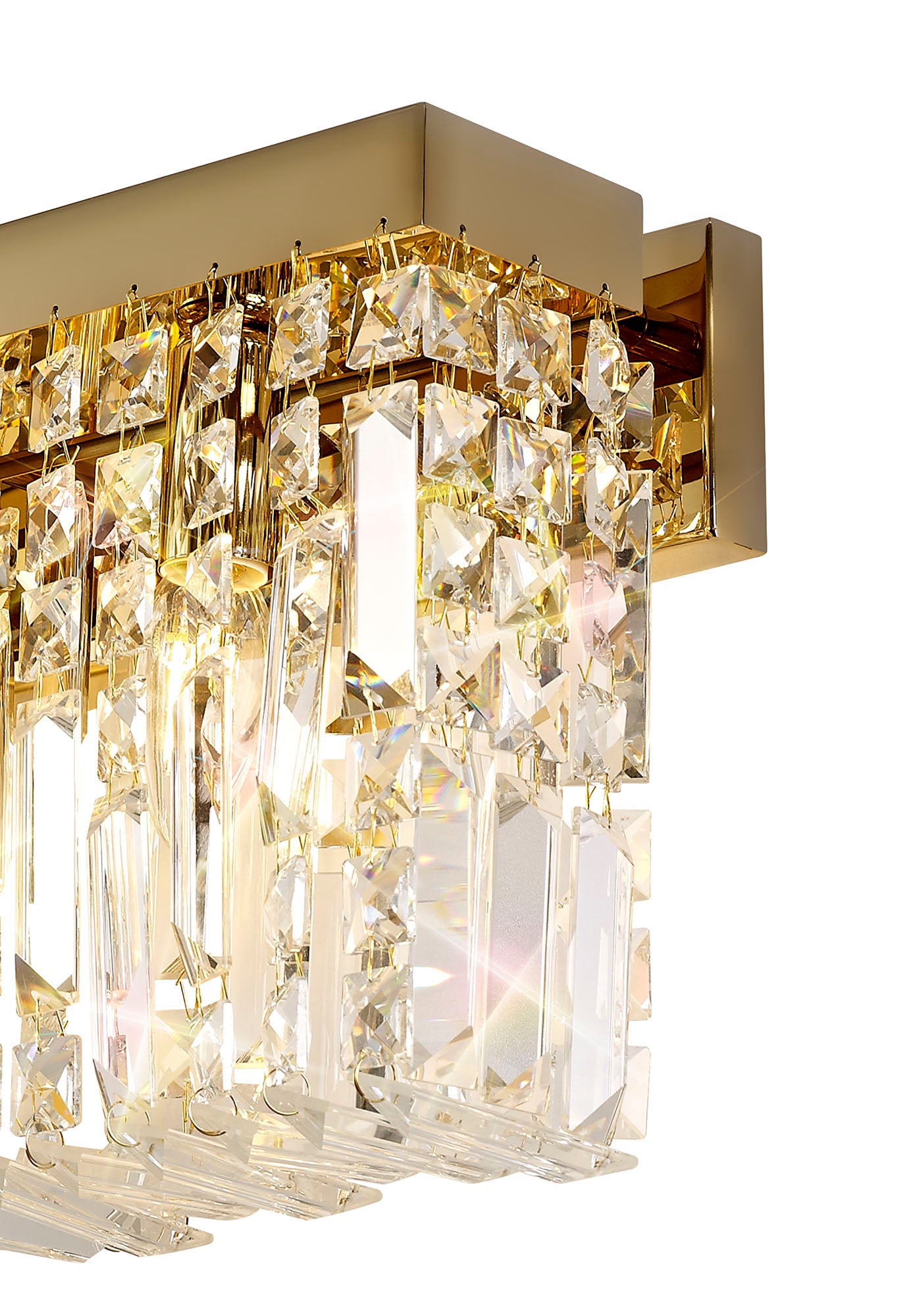 Ziva 50x24cm Rectangular Large Wall Lamp, 3 Light E14, Gold/Crystal