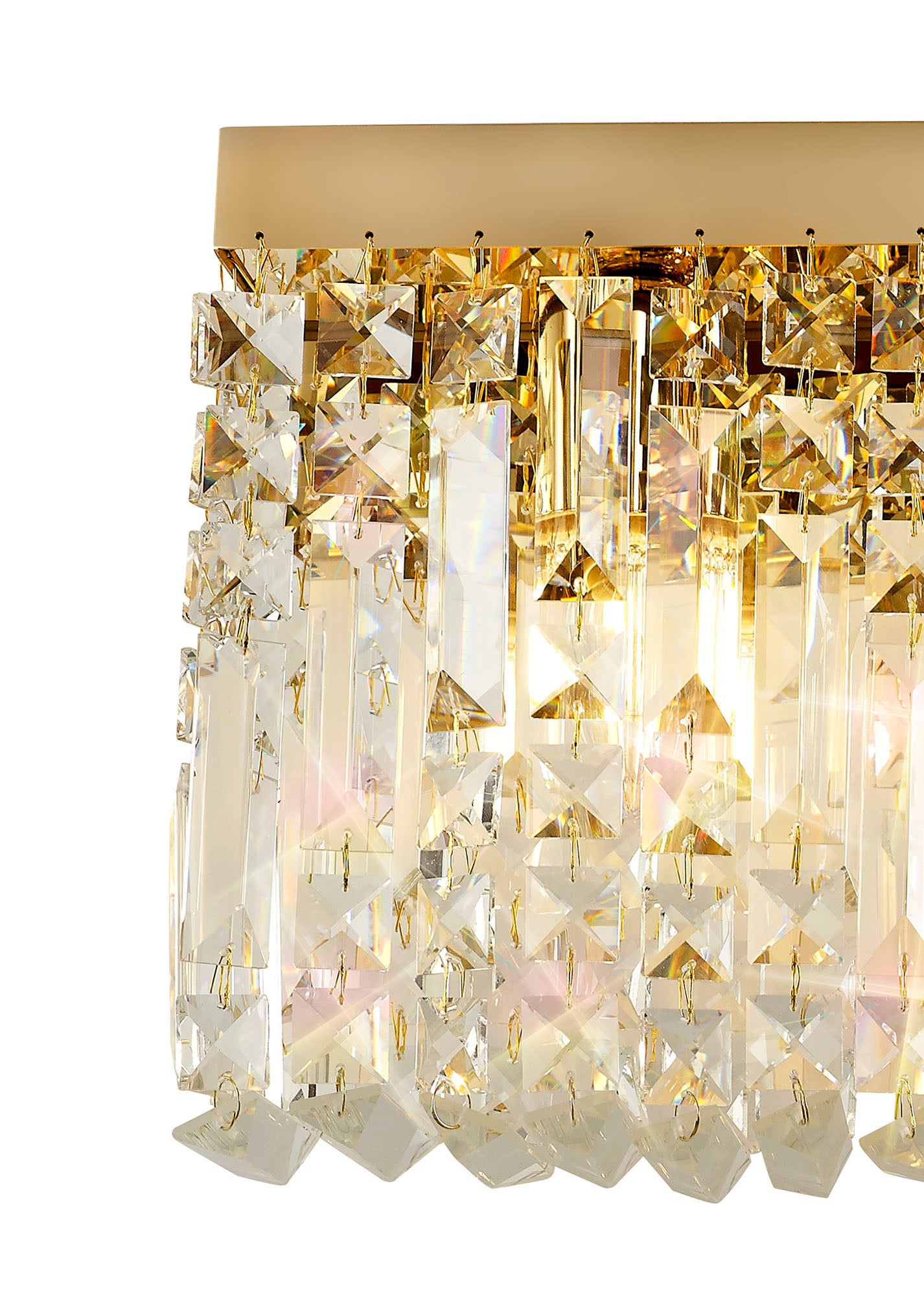 Ziva 50x24cm Rectangular Large Wall Lamp, 3 Light E14, Gold/Crystal