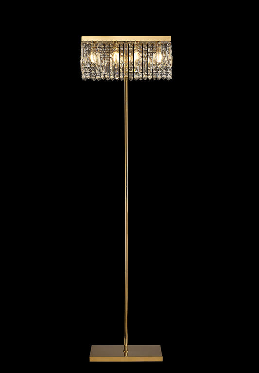 Ziva 50x15cm Rectangular Floor Lamp, 4 Light E14, Gold / Crystal