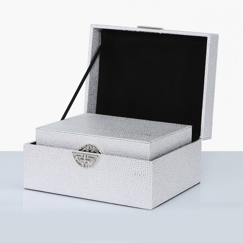 Set Of 2 Silver Faux Leather Boxes, Faux Leather Box