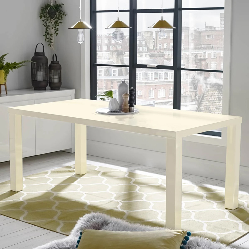 Buy Plano High Gloss Dining Table, Large, Cream Modern Dining Tables