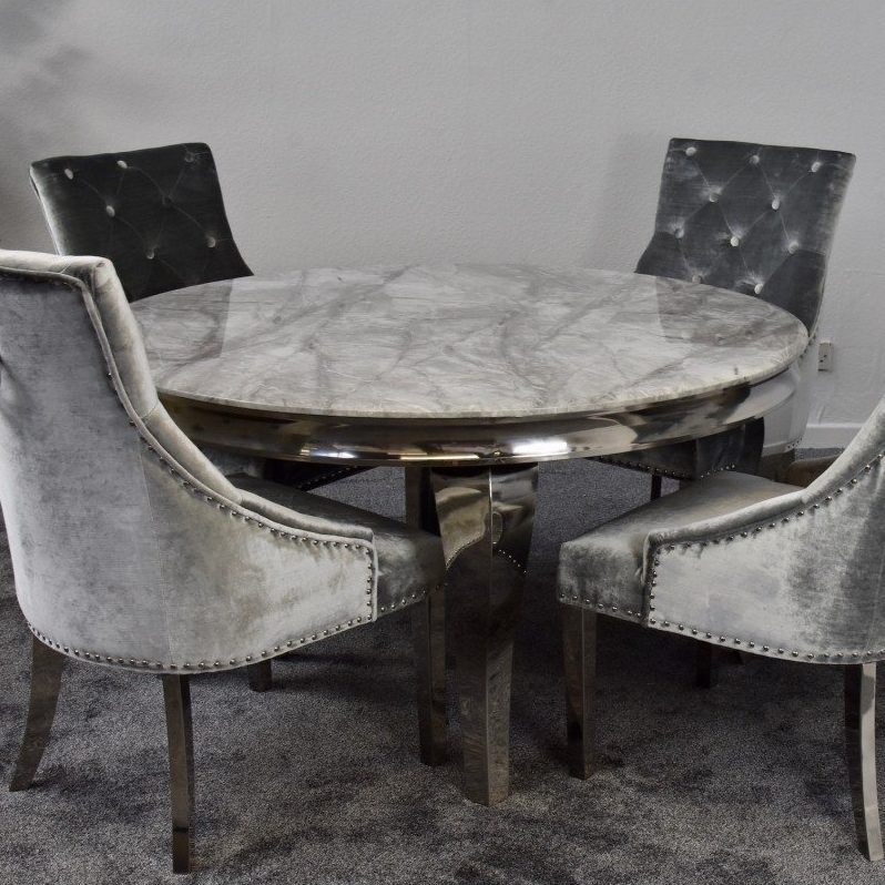 Lewie Round Grey Marble Dining Table, Round Grey Marble Dining Table And Chairs