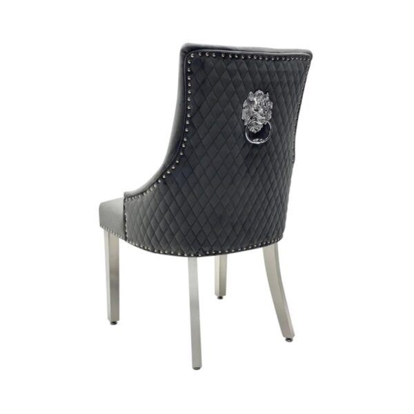 Majesty Dark Grey Velvet Lion Knocker Dining Chair (Pair)