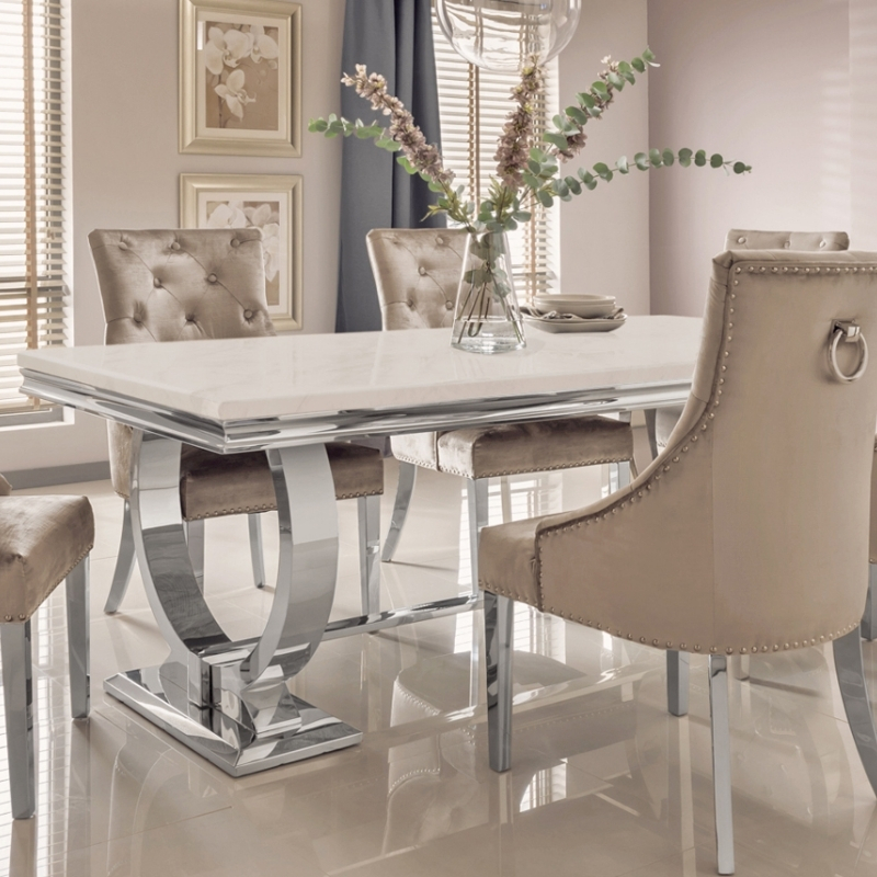 Deluxe Arianna 180cm Cream Marble, Cream Gloss Dining Room Table And Chairs