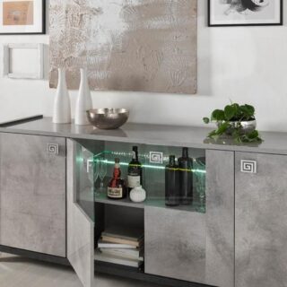 Trillo Grey High Gloss 4 Door Sideboard with LED Light