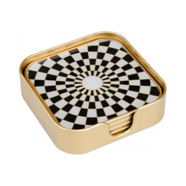 Set of 4 white and gold checkerboard coasters