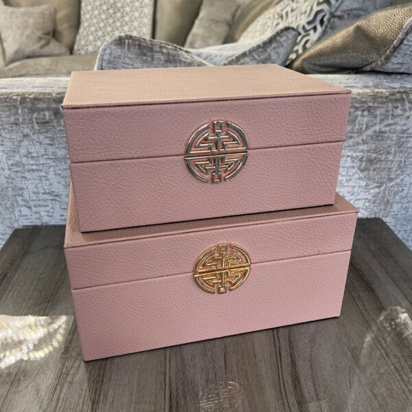 Ruby Pink/Gold Faux Leather Decorative Boxes (Set of 2)